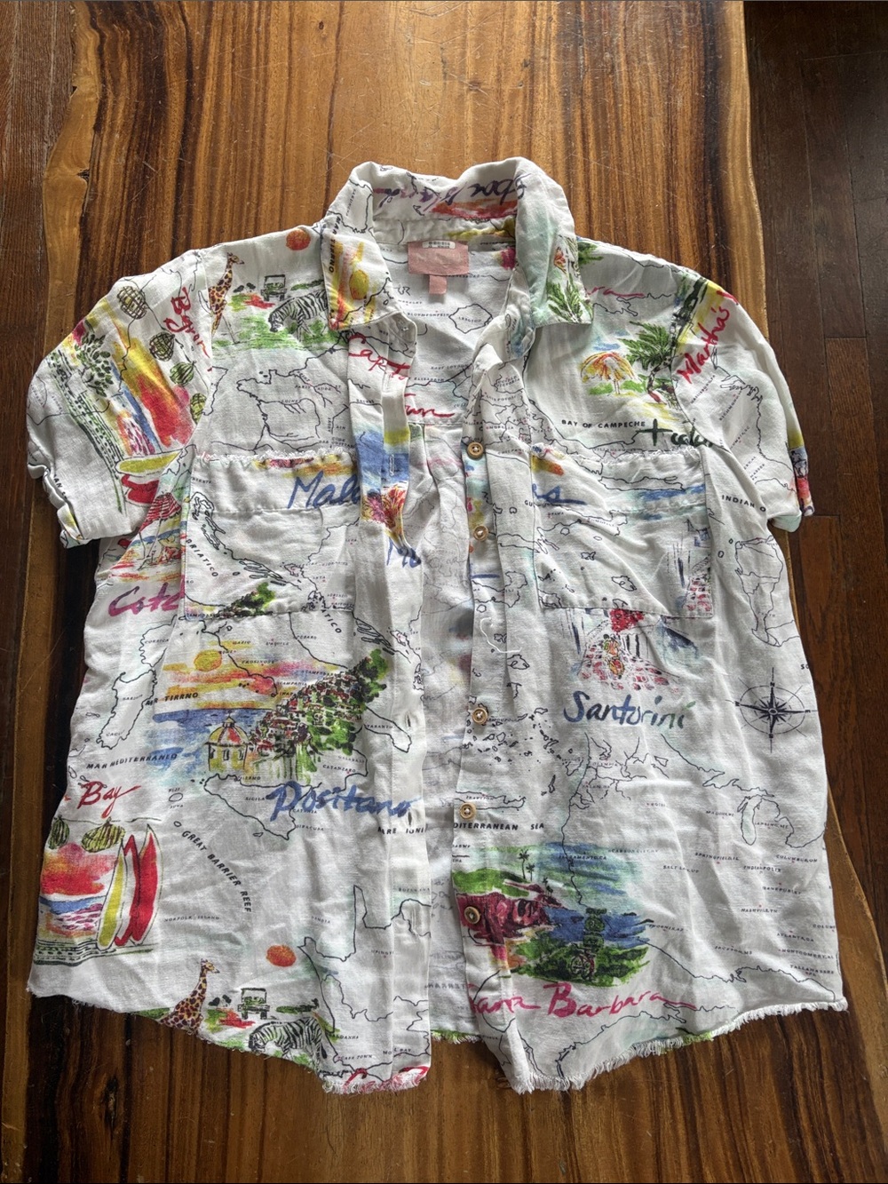 MUMU Women’s Collared Button Down Short Sleeve Blouse